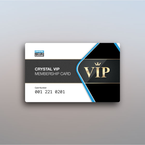 Crystal Car Wash Cafe VIP membership card - 3D graphic design and branding