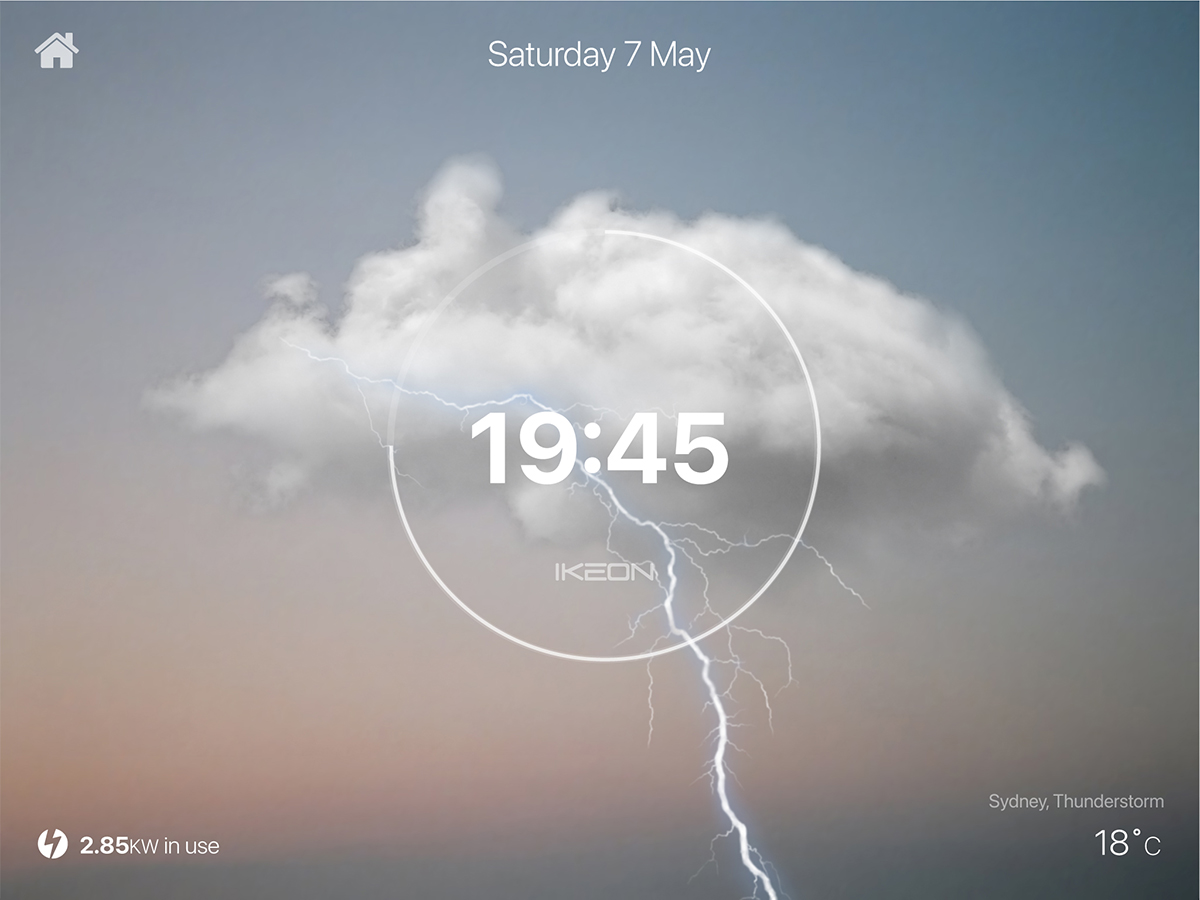 iKEON iOS smart home app standby screen - minimalist dashboard UI design